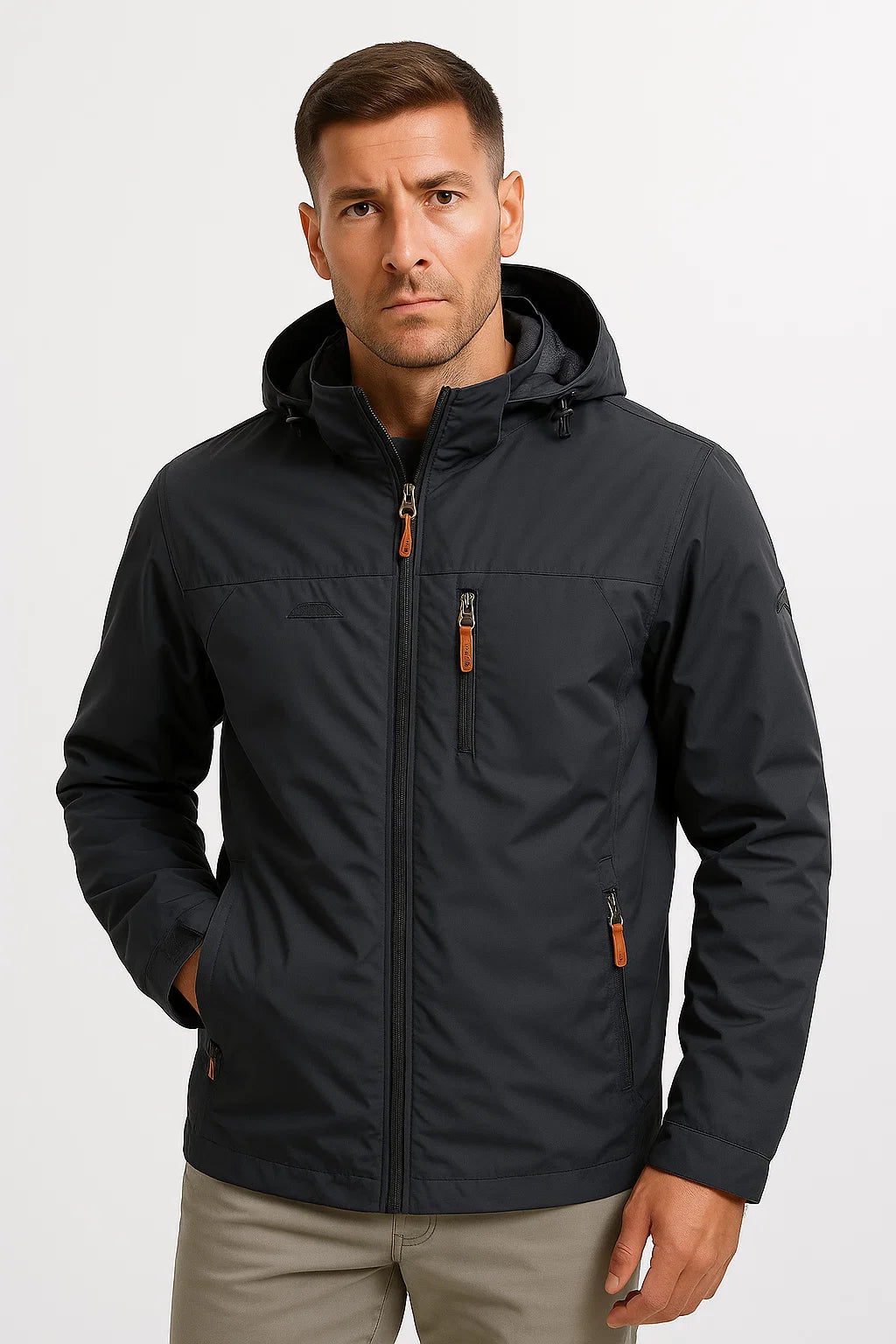 Men's Puffer Jacket Insulated Water-Resistant Nylon-Polyester with Hood