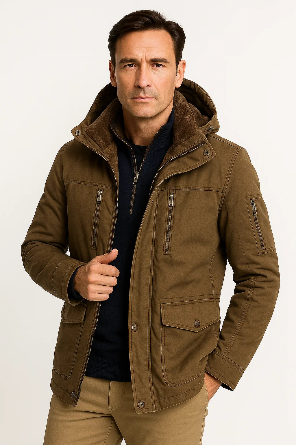 Men's Waterproof Puffer Jacket with Removable Hood