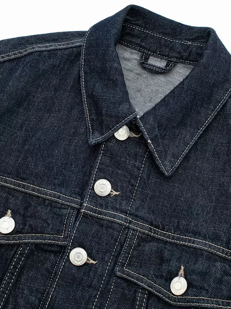 Women's Denim Jacket Blue Loose Fit Vintage With Pockets Long Sleeves Classic Collar