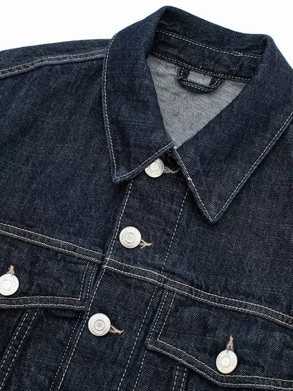 Women's Denim Jacket Blue Loose Fit Vintage With Pockets Long Sleeves Classic Collar