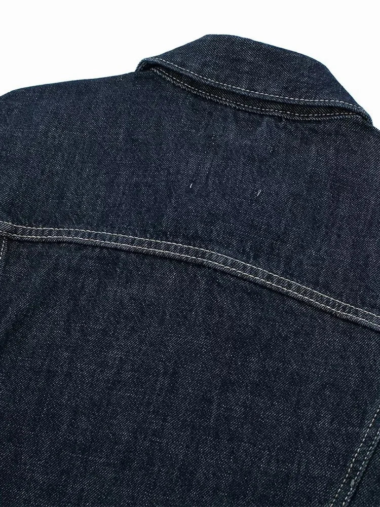 Women's Denim Jacket Blue Loose Fit Vintage With Pockets Long Sleeves Classic Collar