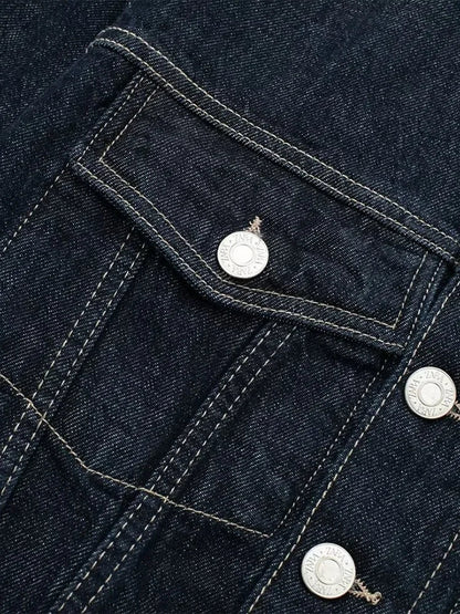 Women's Denim Jacket Blue Loose Fit Vintage With Pockets Long Sleeves Classic Collar