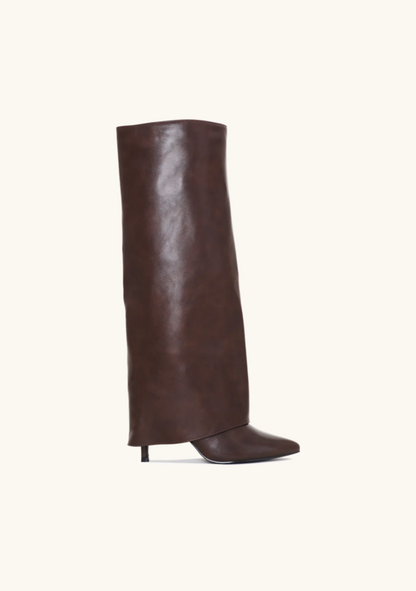 Women's Black Knee High Boots Vegan Leather 9 cm Heel with Side Zipper Elegant Design