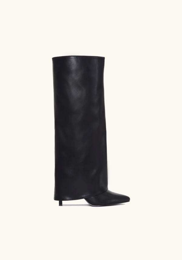 Women's Black Knee High Boots Vegan Leather 9 cm Heel with Side Zipper Elegant Design