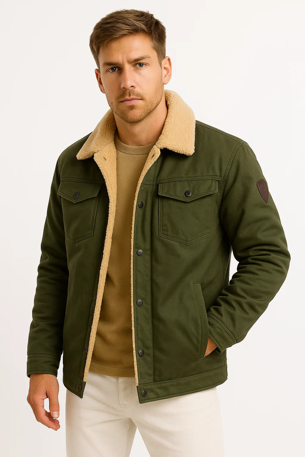 Men's Winter Jacket Polyester Wool Lined Windproof Bomber