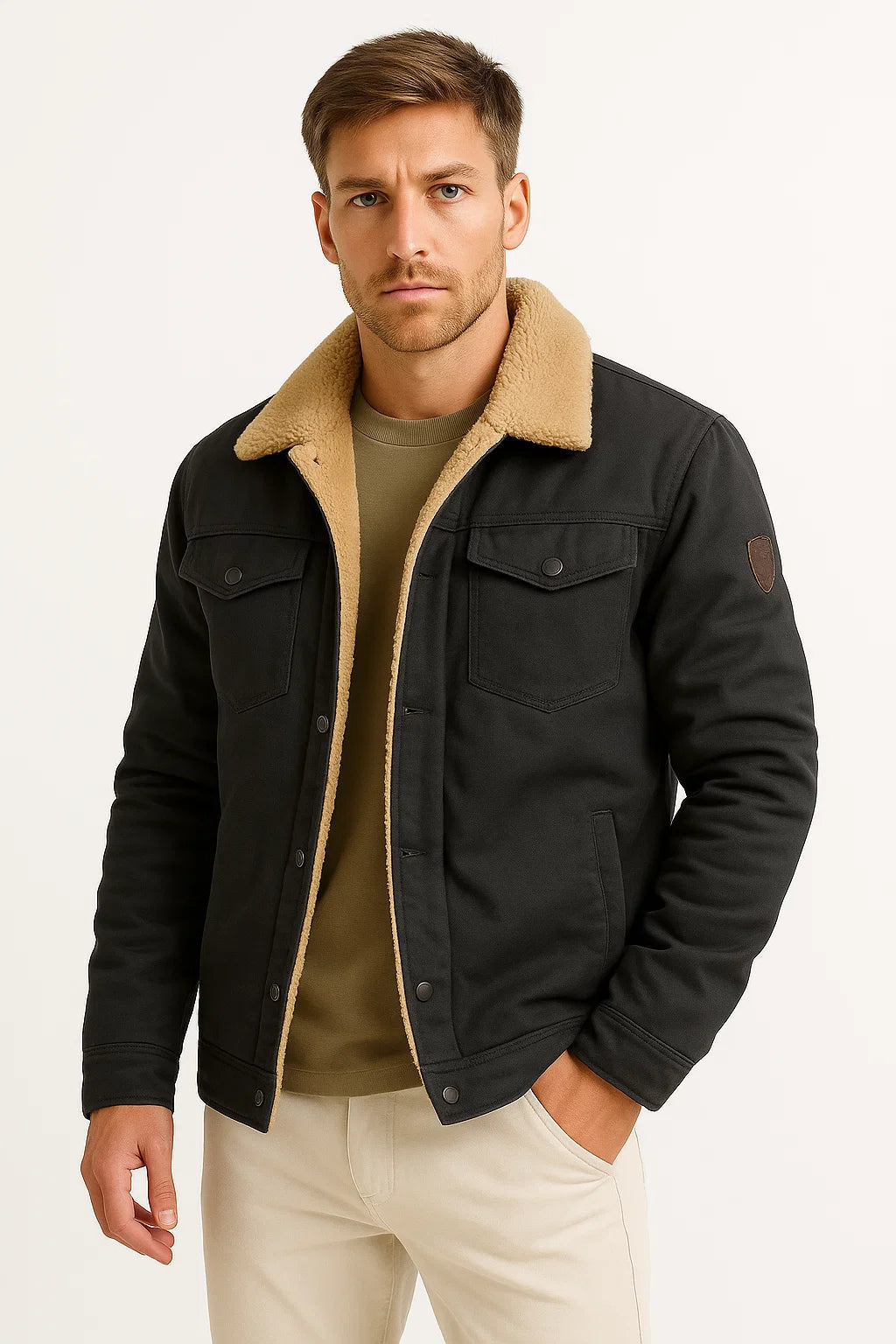 Men's Winter Jacket Polyester Wool Lined Windproof Bomber