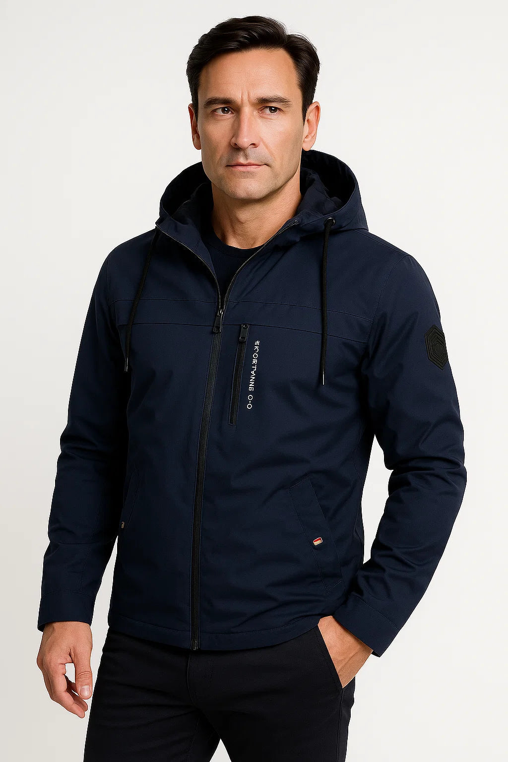 Men's Fleece Jacket Durable Material Dark Blue Sporty Design