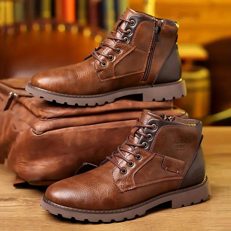 Men's Dress Boots PU Leather Zipper Elegant Durable Casual Footwear