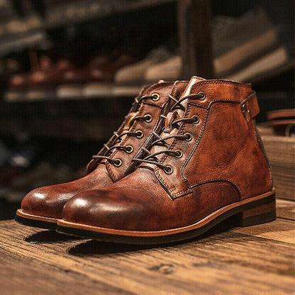 Men's Leather Ankle Boots Lace-Up Comfort Durable Black