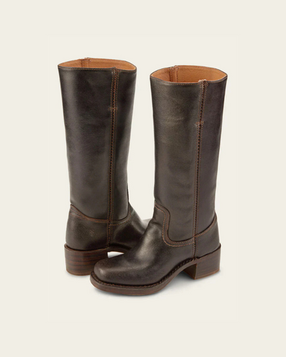 Women's Knee High Boots Black Leather Trendy Durable Design