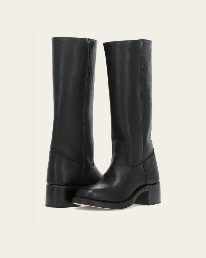 Women's Knee High Boots Black Leather Trendy Durable Design