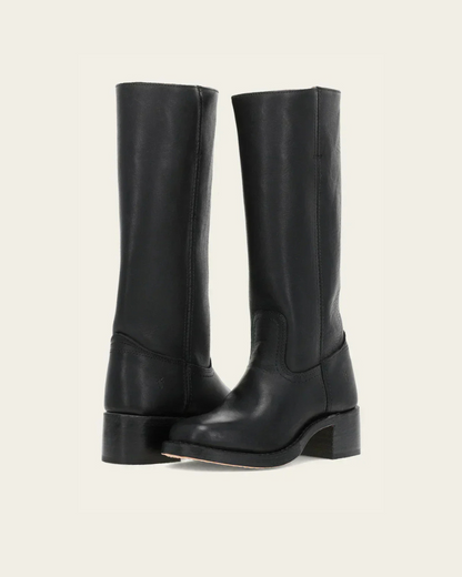 Women's Knee High Boots Black Leather Trendy Durable Design