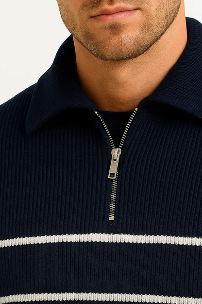 Men's Sweater Striped Lightweight Cotton Casual Quarter Zip Comfortable and Breathable