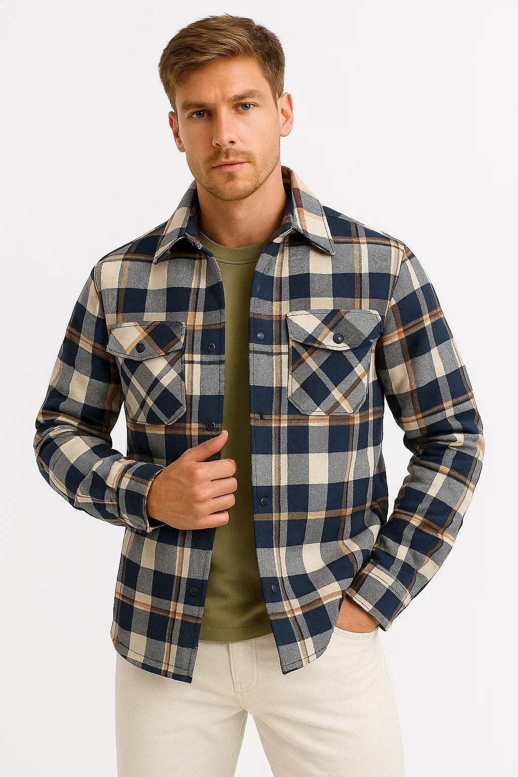 Men's Quilted Jacket Lightweight Plaid Casual Urban Style