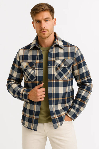Men's Quilted Jacket Lightweight Plaid Casual Urban Style