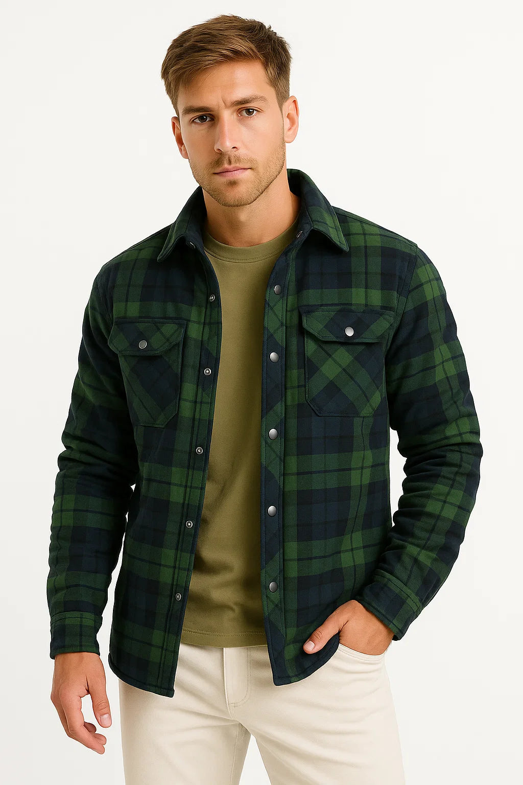 Men's Quilted Jacket Lightweight Plaid Casual Urban Style