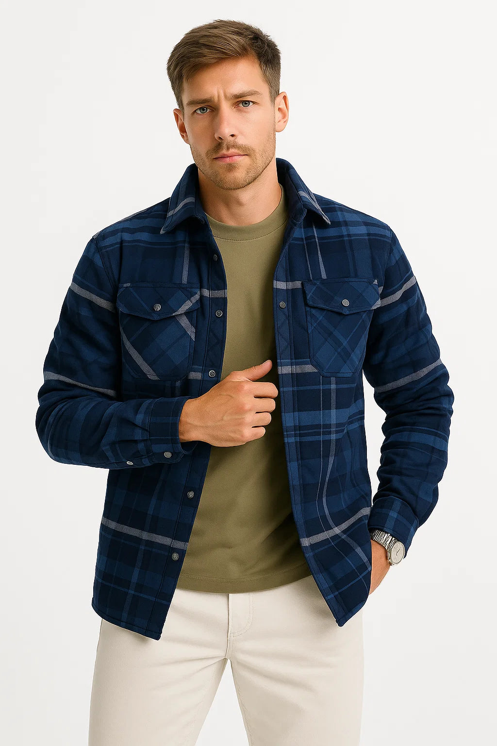 Men's Quilted Jacket Lightweight Plaid Casual Urban Style