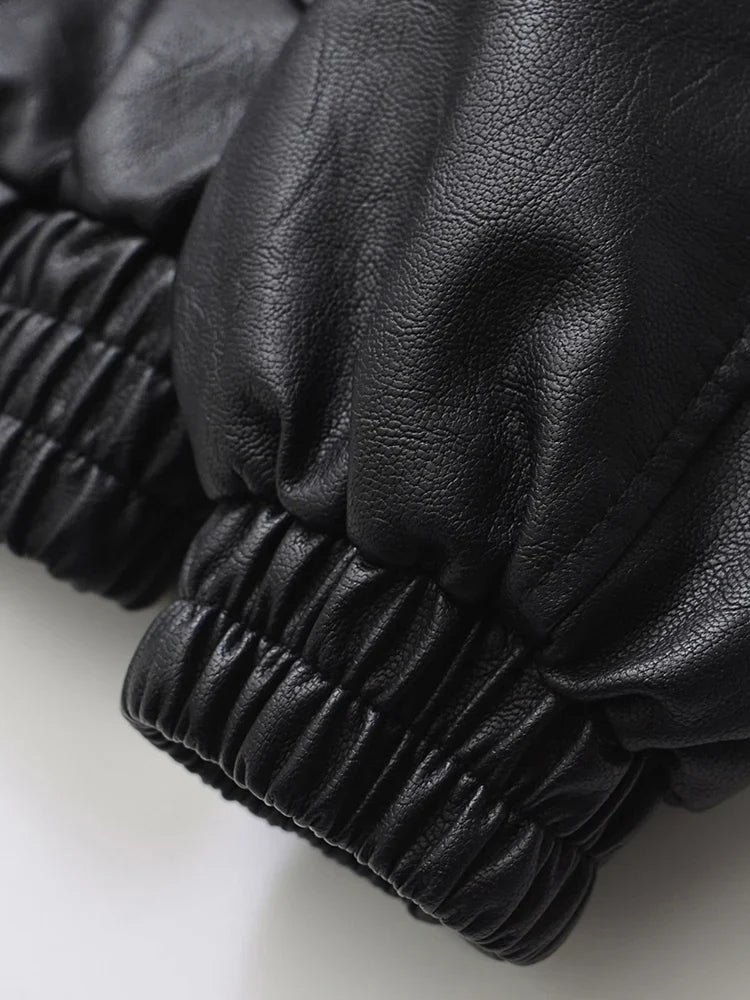 Women's Faux Leather Jacket Retro Loose Fit Short Zip Coat