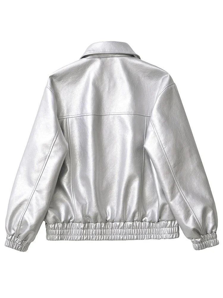 Women's Faux Leather Jacket Retro Loose Fit Short Zip Coat