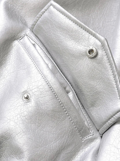 Women's Faux Leather Jacket Retro Loose Fit Short Zip Coat