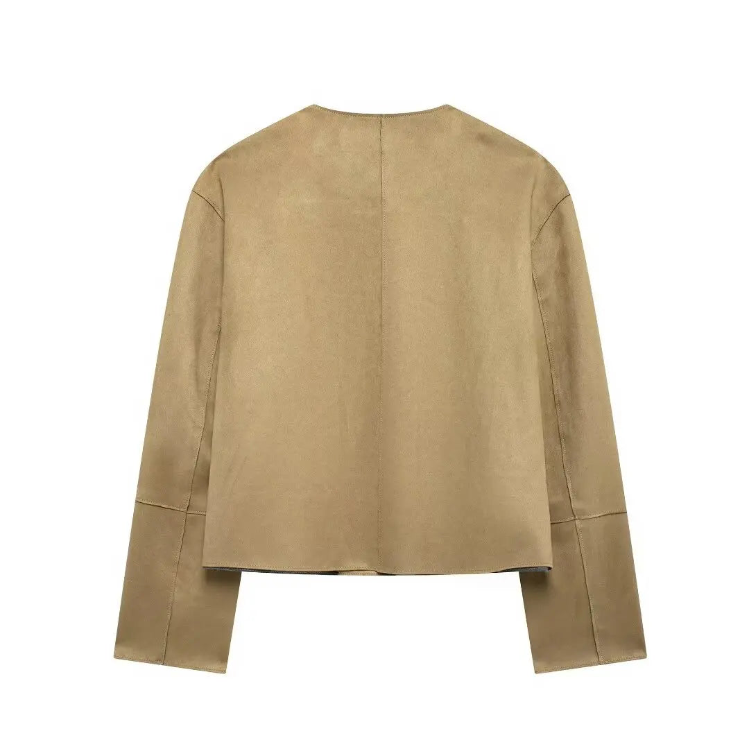 Women's Suede Bomber Jacket Long Sleeve Winter Coat