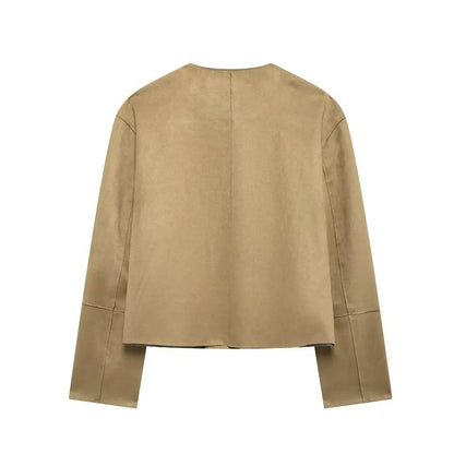 Women's Suede Bomber Jacket Long Sleeve Winter Coat