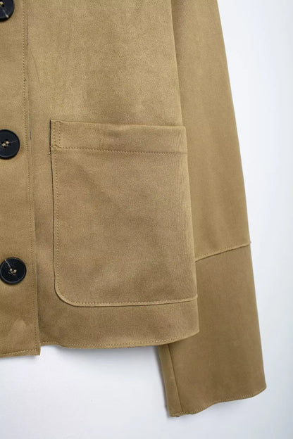 Women's Suede Bomber Jacket Long Sleeve Winter Coat