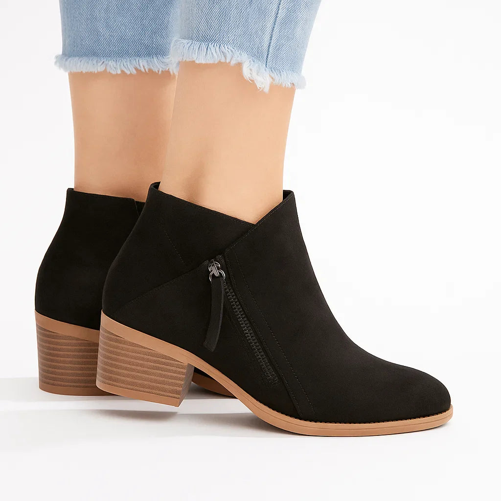 Women's Black Boots PU Leather Orthopedic Comfort Zipper Stable Sole