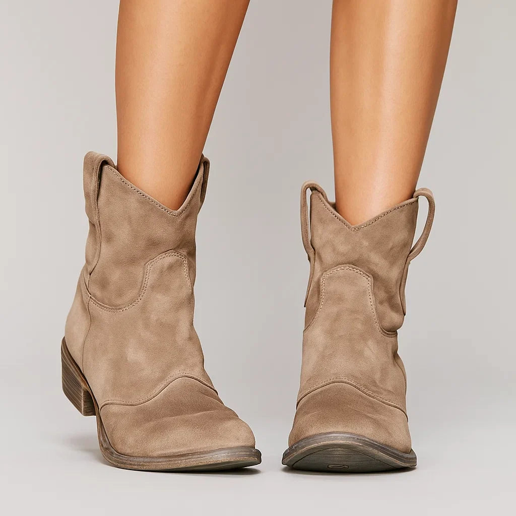 Women's Brown Ankle Boots Leather Vintage Western Comfort Daily Wear