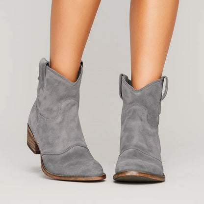 Women's Brown Ankle Boots Leather Vintage Western Comfort Daily Wear