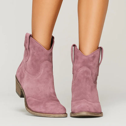 Women's Brown Ankle Boots Leather Vintage Western Comfort Daily Wear