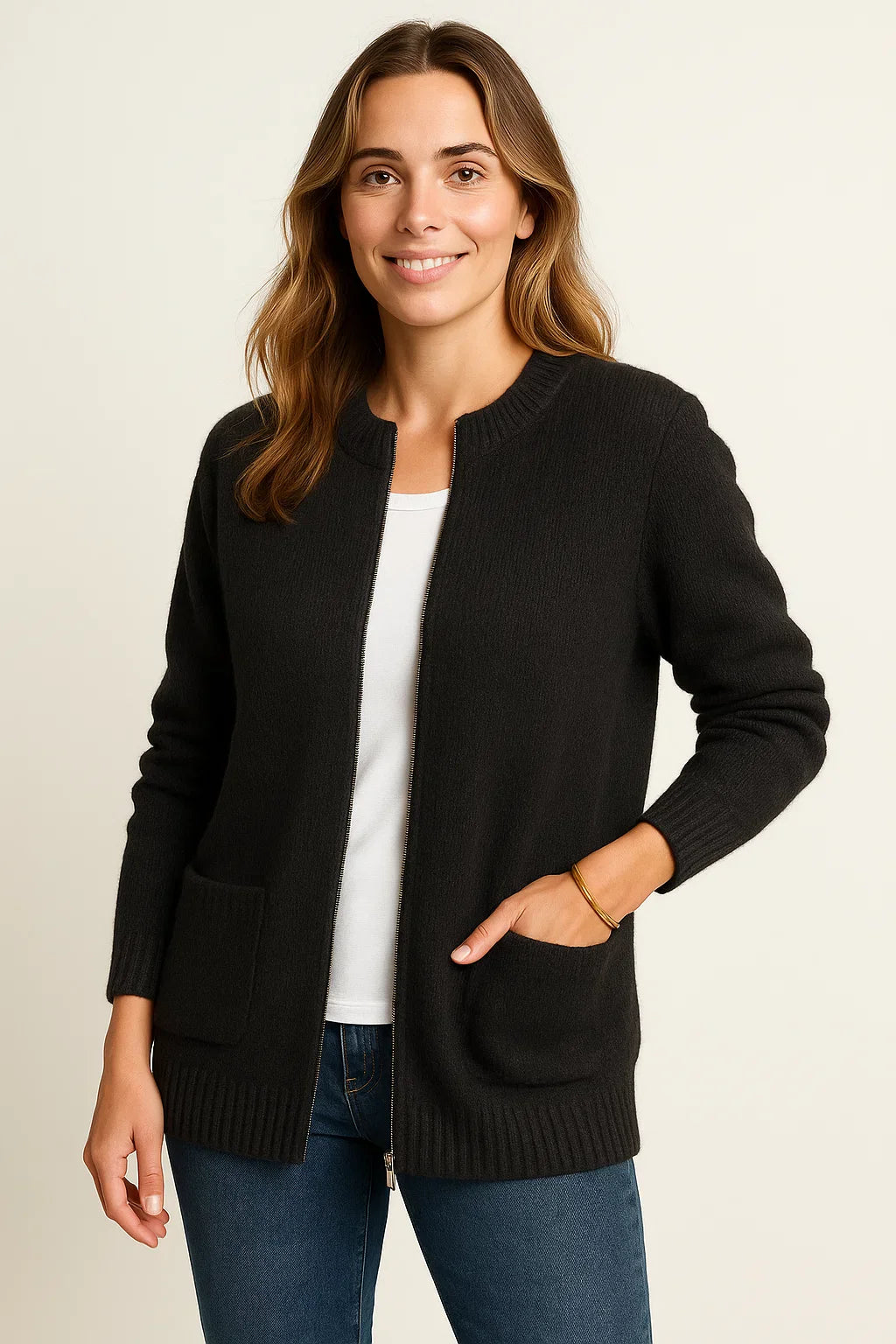 Women's Jacket Katoen Knitted Casual Loose Fit With Zip
