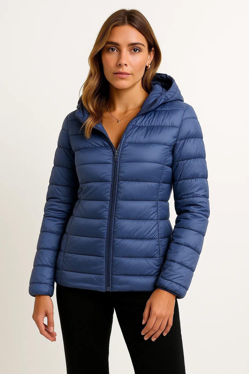 Women's Down Jacket Black Lightweight Winter Jacket With Hood Packable Casual Design