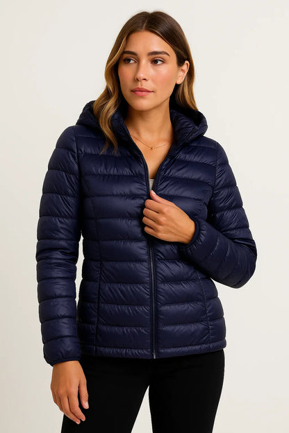 Women's Down Jacket Black Lightweight Winter Jacket With Hood Packable Casual Design