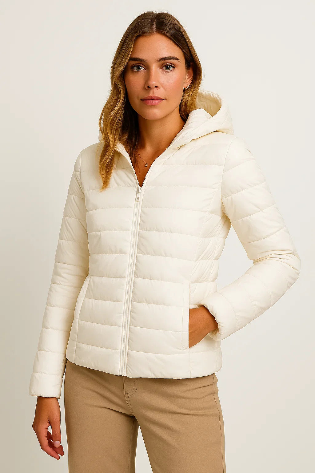 Women's Down Jacket Black Lightweight Winter Jacket With Hood Packable Casual Design