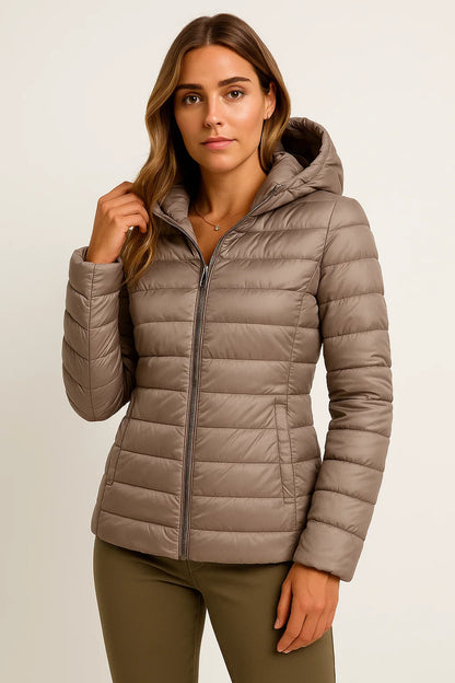 Women's Down Jacket Black Lightweight Winter Jacket With Hood Packable Casual Design