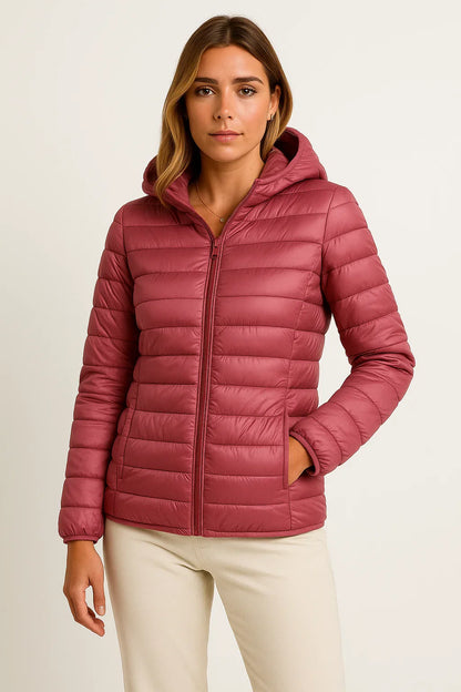Women's Down Jacket Black Lightweight Winter Jacket With Hood Packable Casual Design