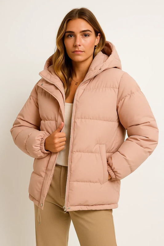 Women's Hooded Jacket Grey Polyester Warming Classic Design Water Repellent Comfortable Stylish