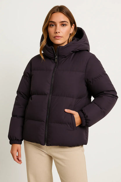 Women's Hooded Jacket Grey Polyester Warming Classic Design Water Repellent Comfortable Stylish
