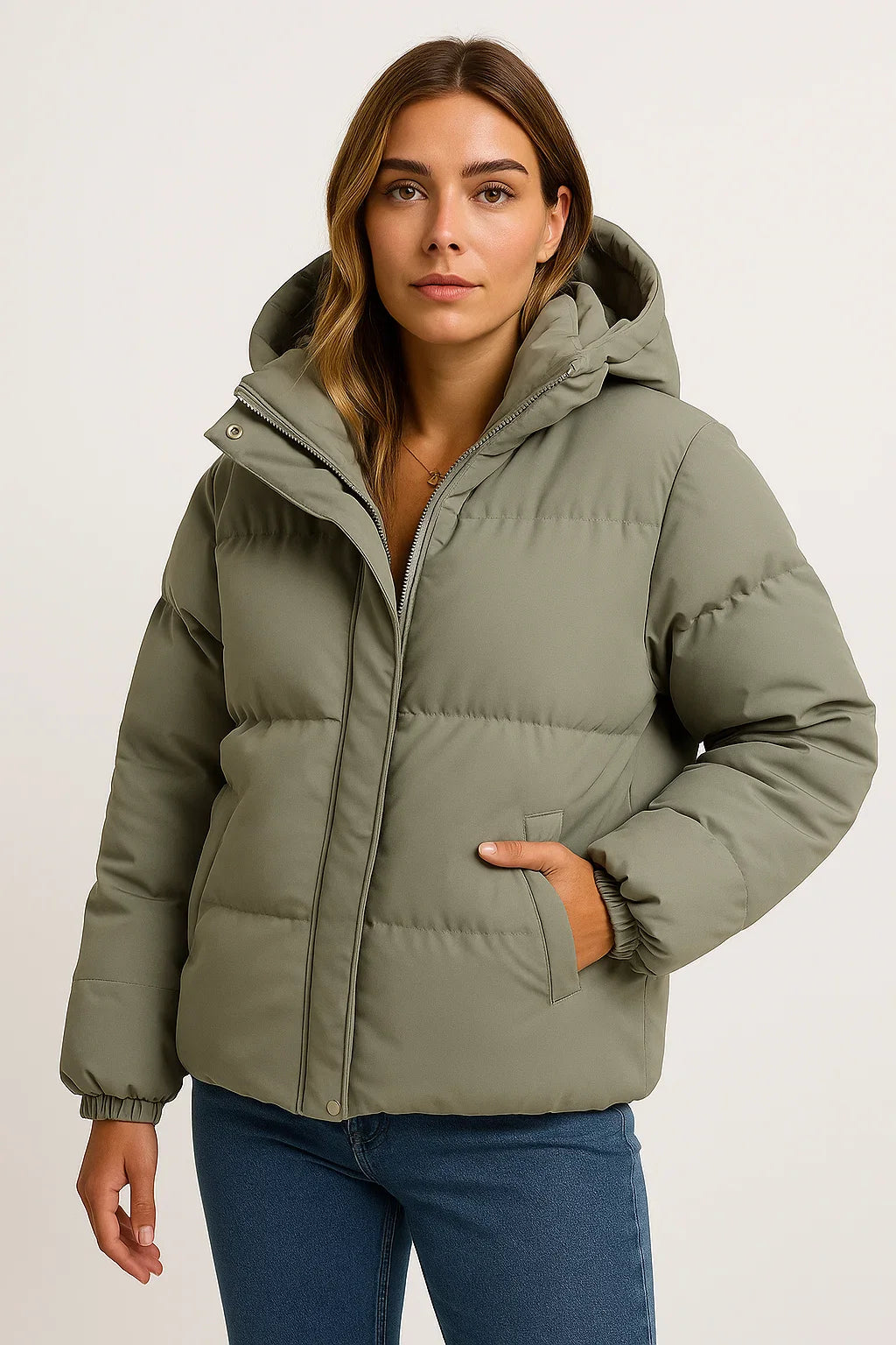 Women's Hooded Jacket Grey Polyester Warming Classic Design Water Repellent Comfortable Stylish