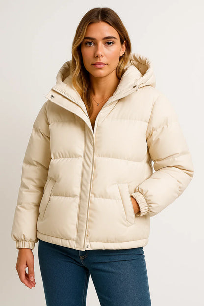 Women's Hooded Jacket Grey Polyester Warming Classic Design Water Repellent Comfortable Stylish