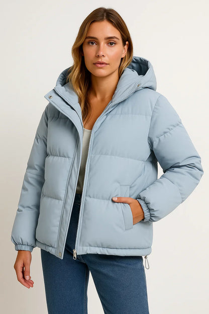 Women's Hooded Jacket Grey Polyester Warming Classic Design Water Repellent Comfortable Stylish