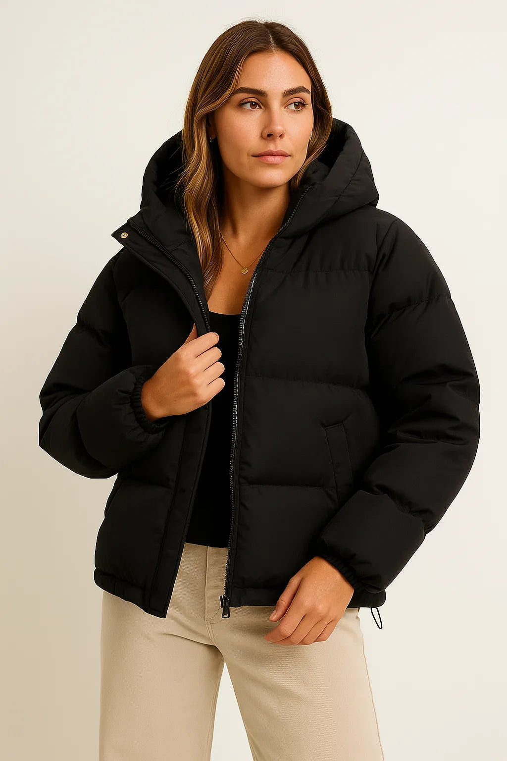 Women's Hooded Jacket Grey Polyester Warming Classic Design Water Repellent Comfortable Stylish