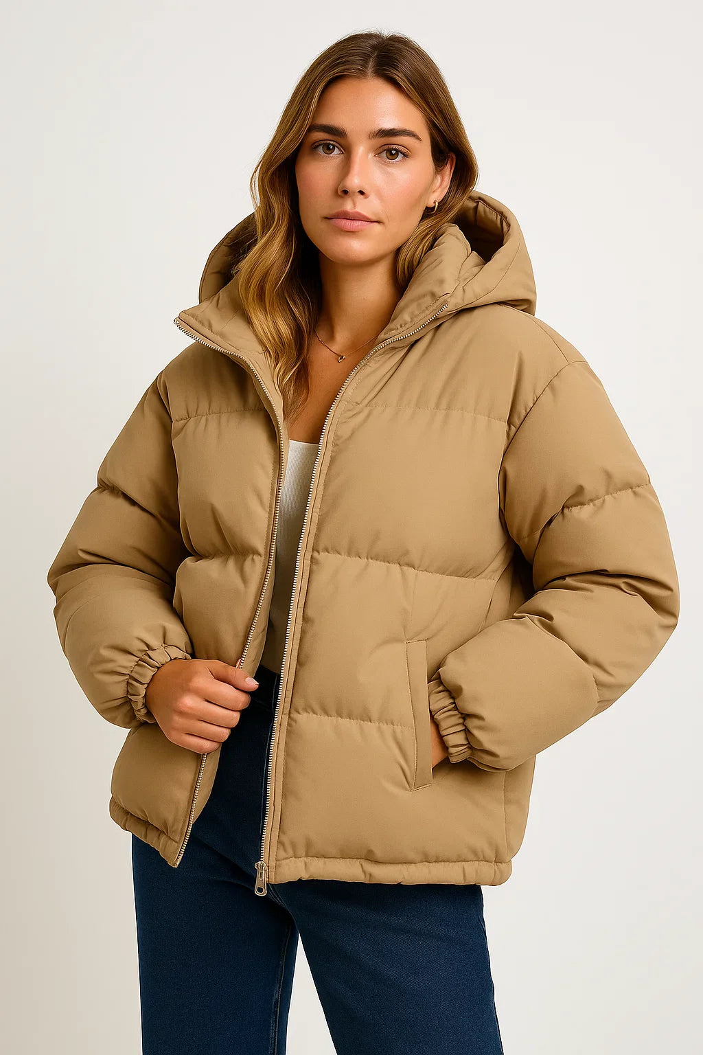 Women's Hooded Jacket Grey Polyester Warming Classic Design Water Repellent Comfortable Stylish
