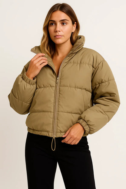 Women's Puffer Jacket Black Polyester Modern Design Warm for Cold Days Casual Fit