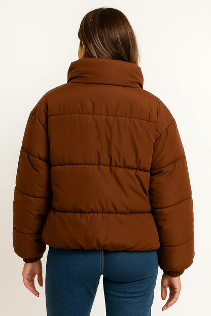 Women's Puffer Jacket Black Polyester Modern Design Warm for Cold Days Casual Fit
