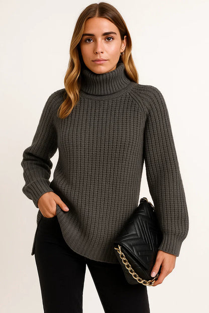 Women's Sweater Cotton-Polyester Roll Neck Relaxed Fit Casual