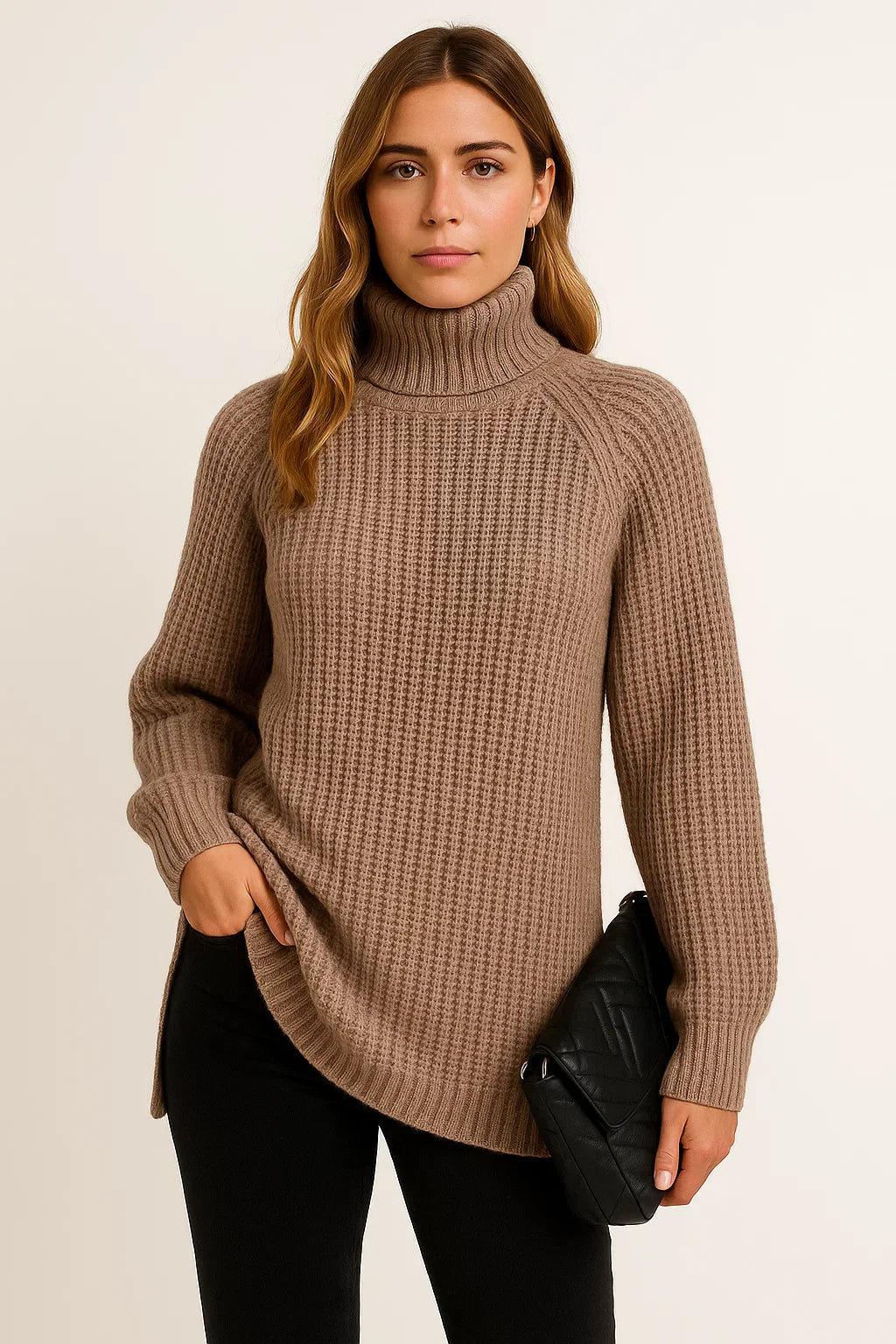 Women's Sweater Cotton-Polyester Roll Neck Relaxed Fit Casual