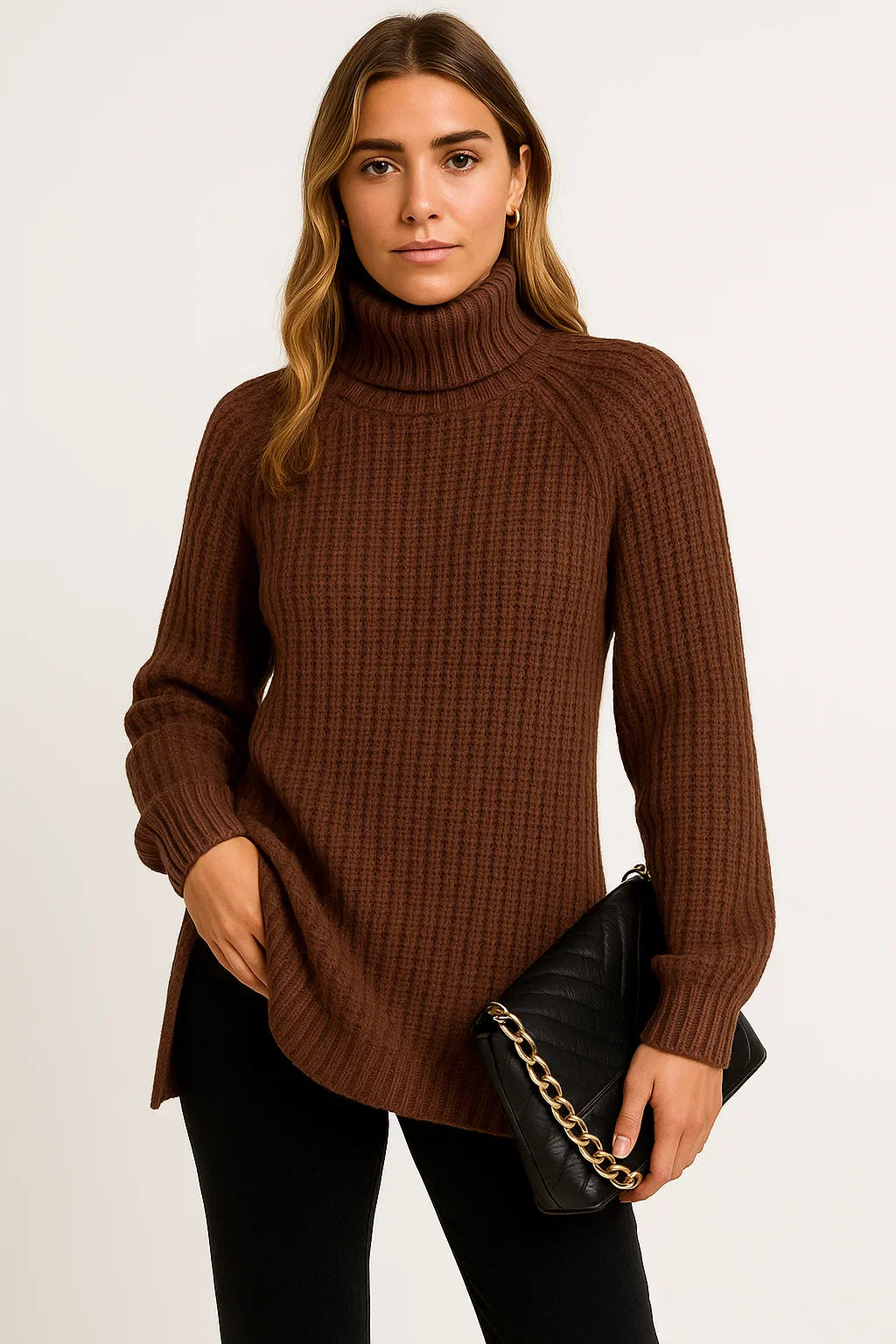 Women's Sweater Cotton-Polyester Roll Neck Relaxed Fit Casual