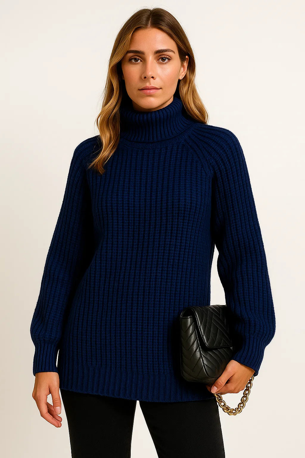 Women's Sweater Cotton-Polyester Roll Neck Relaxed Fit Casual
